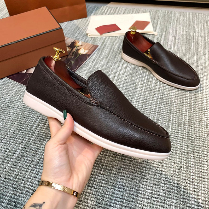 Dark Brown Pebbled Slip-on Loafers with Contrast Sole - Photo 3