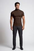 Dark Brown Slim Fit Short Sleeve Turtleneck Shirt - Turtleneck shirts - Photo 7