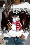 Snowman Graphic Sweater in Dark Brown — front view