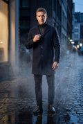 Navy Blue Tailored Three-button Winter Coat with Notched Lapel - Photo 8