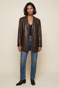 Dark Brown Women's Oversized Notched Lapel Faux Blazer - Blazers - Photo 2