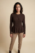 Dark Brown Women's Ribbed Button-Front Peplum Cardigan - Cardigans - Photo 2
