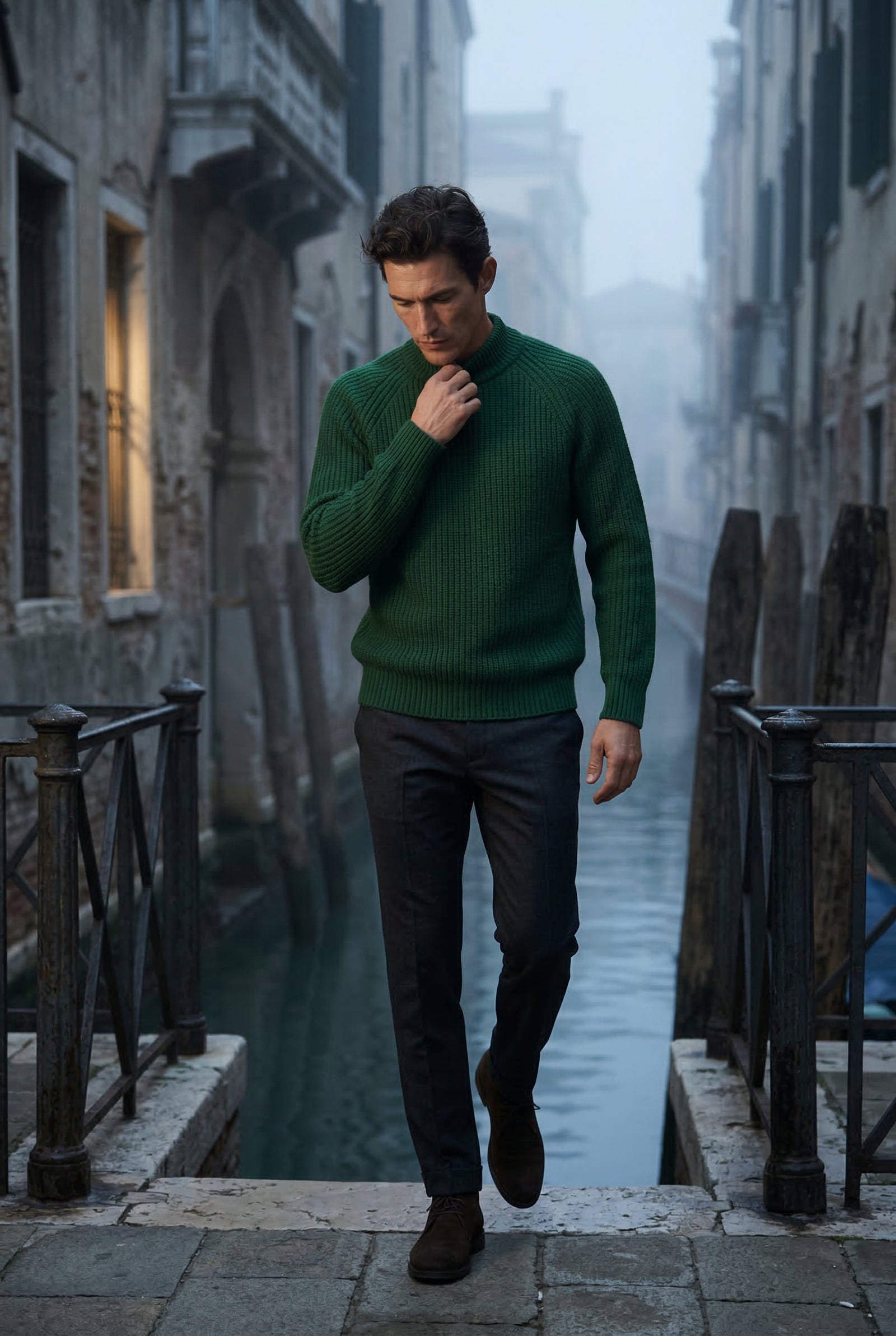 Dark Green Chunky Ribbed Slim Fit Crewneck Sweater - Slim fit sweater - Photo 7