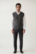 Dark Gray Classic V-neck Sweater Vest with Ribbed Hem - Vests - Photo 7