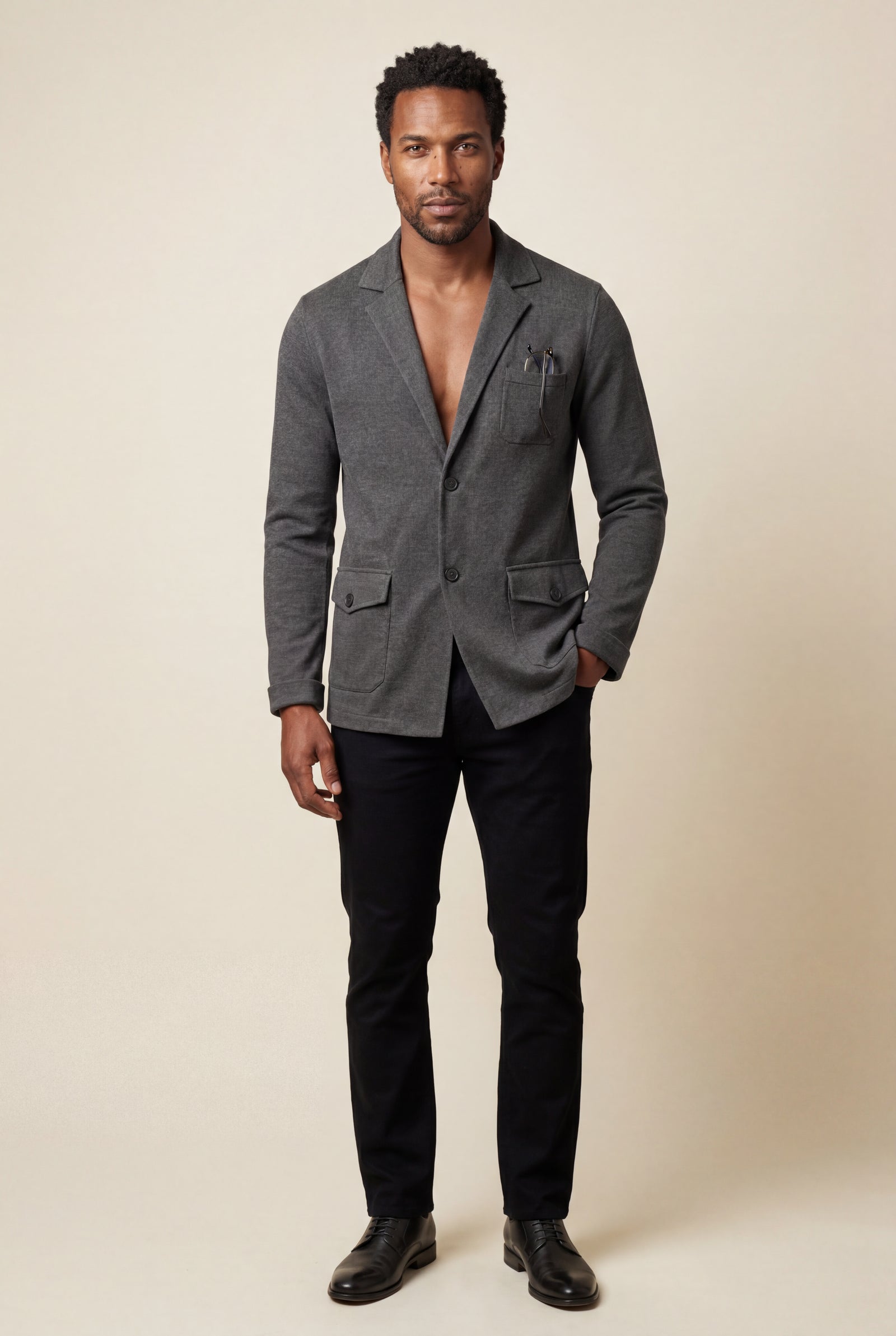Dark Gray Lightweight Unstructured Slim Fit Casual Blazer - Photo 17