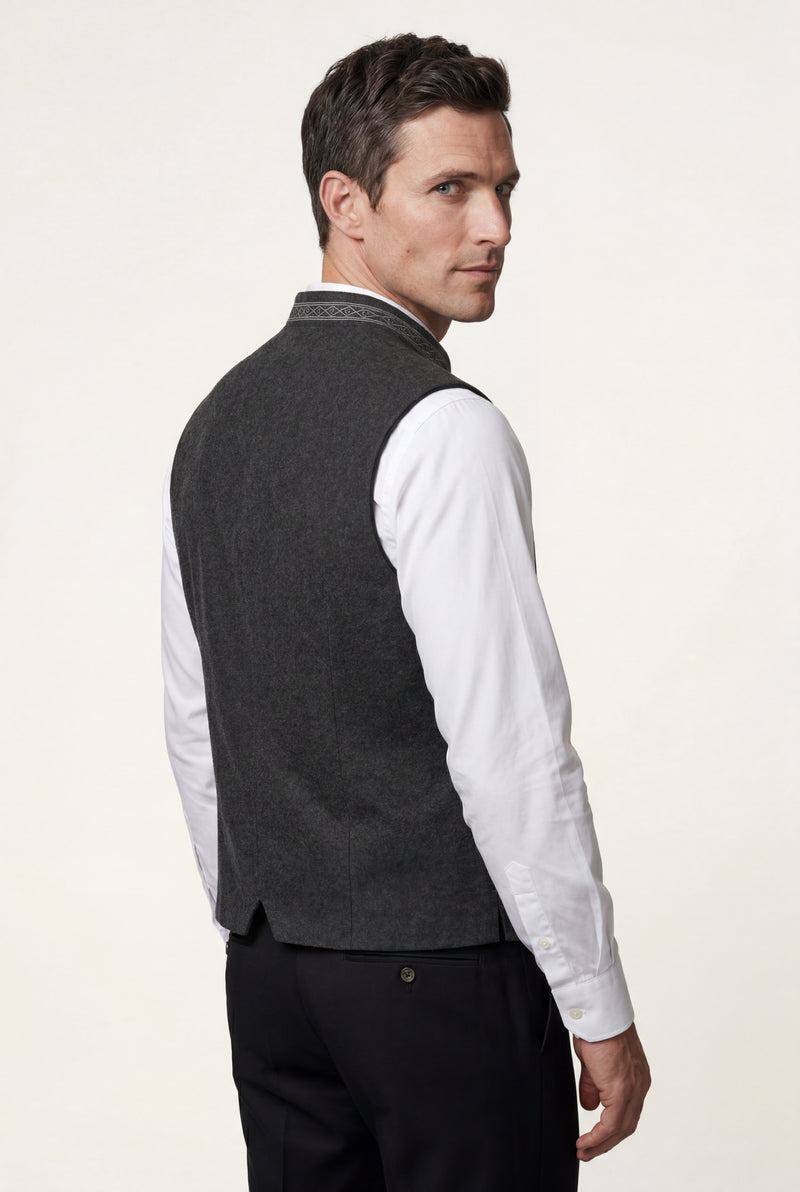 Dark Gray Men's Charcoal Embroidered Stand Collar Buttoned Vest - Mens vests - Photo 2