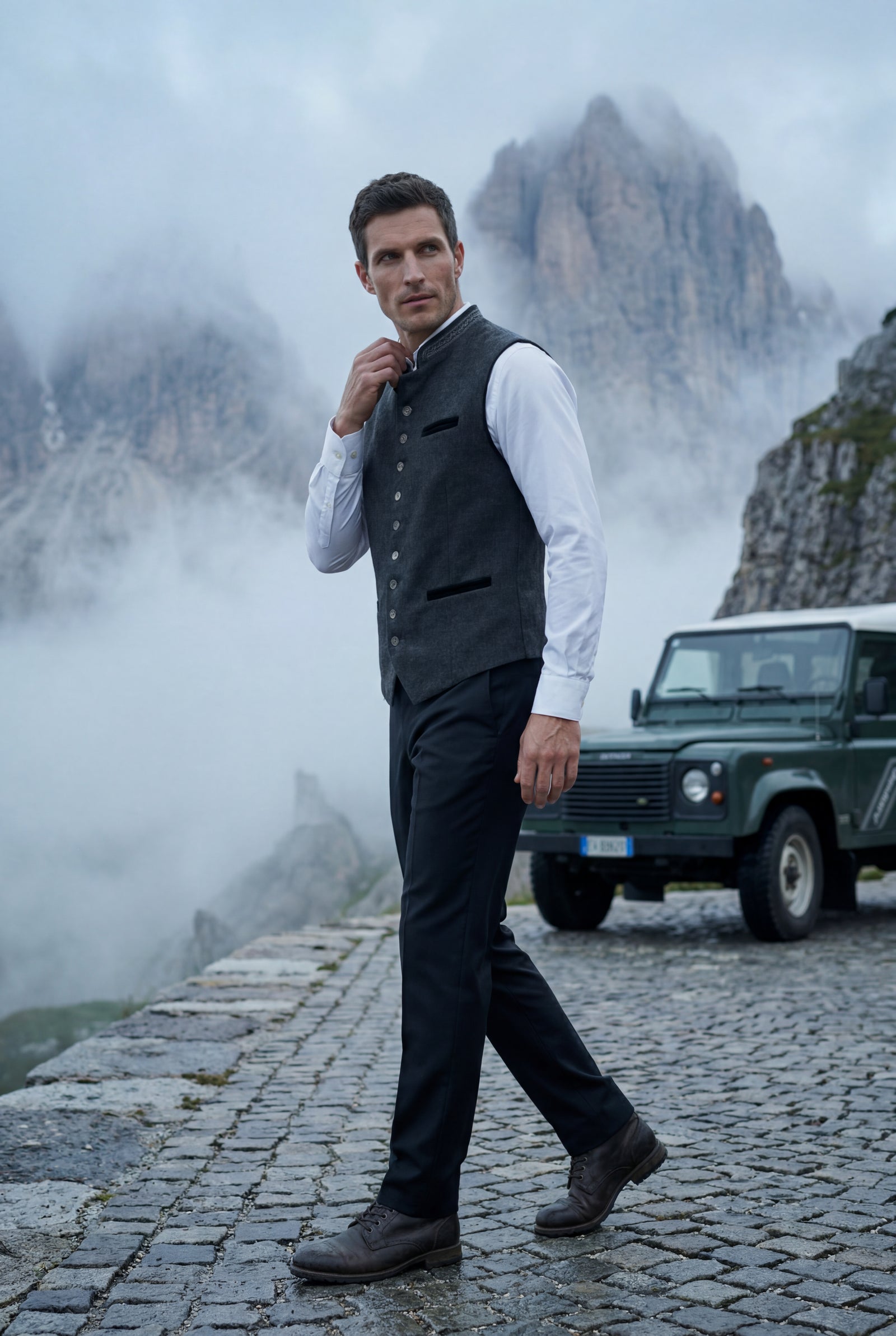 Dark Gray Men's Charcoal Embroidered Stand Collar Buttoned Vest - Mens vests - Photo 4