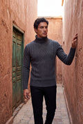 Dark Gray Men's Chunky Cable Turtleneck Sweater - Photo 22
