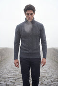 Dark Gray Men's Chunky Cable Turtleneck Sweater - Photo 23