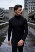 Black Men's Chunky Cable Turtleneck Sweater - Photo 6