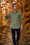 Green Men's Plaid Trim Button-Up Casual Shirt - Photo 15