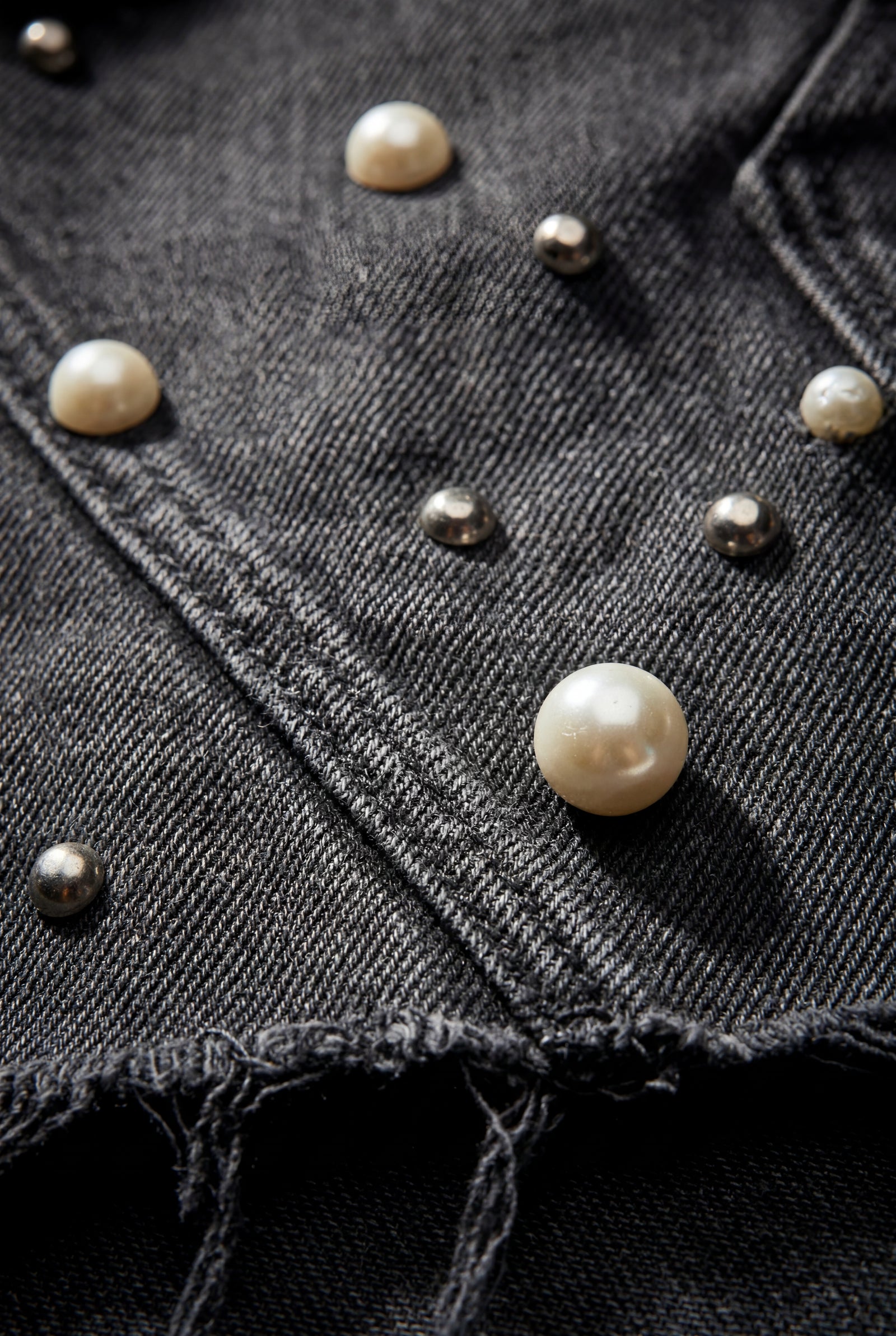 Dark Gray Pearl Embellished Washed Black Mini Skirt - Photo 4