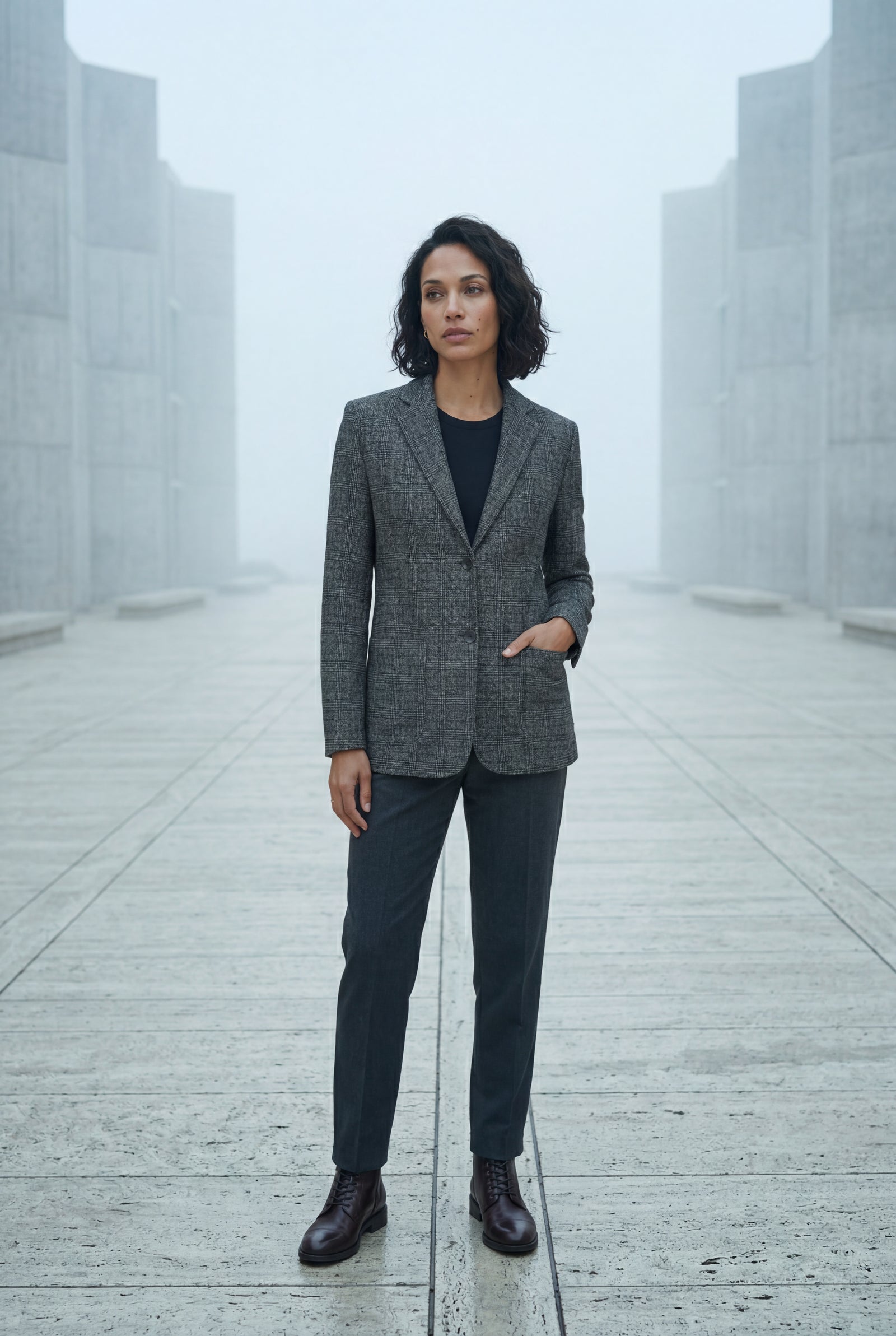 Gray Plaid Tailored Single-breasted Blazer with Notched Lapel - Plaid blazer - Photo 13