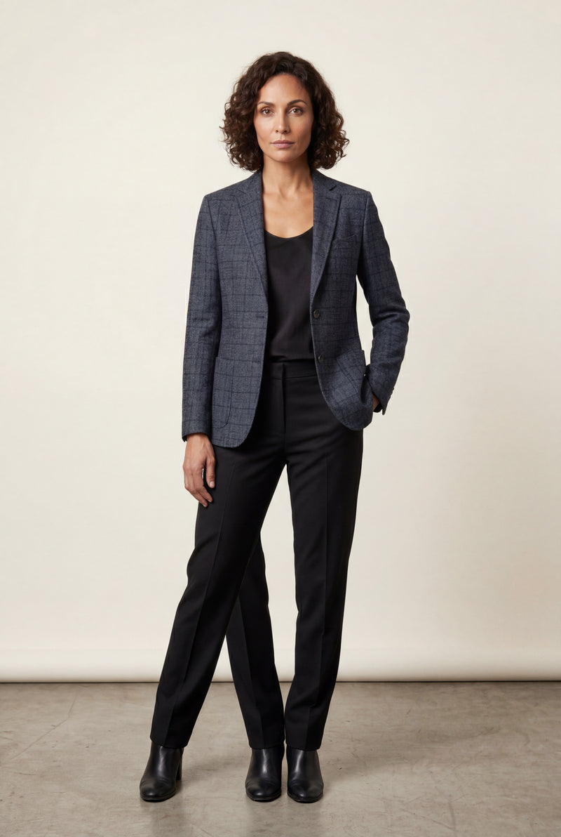 Dark Gray Plaid Tailored Single-breasted Blazer with Notched Lapel - Plaid blazer - Photo 3