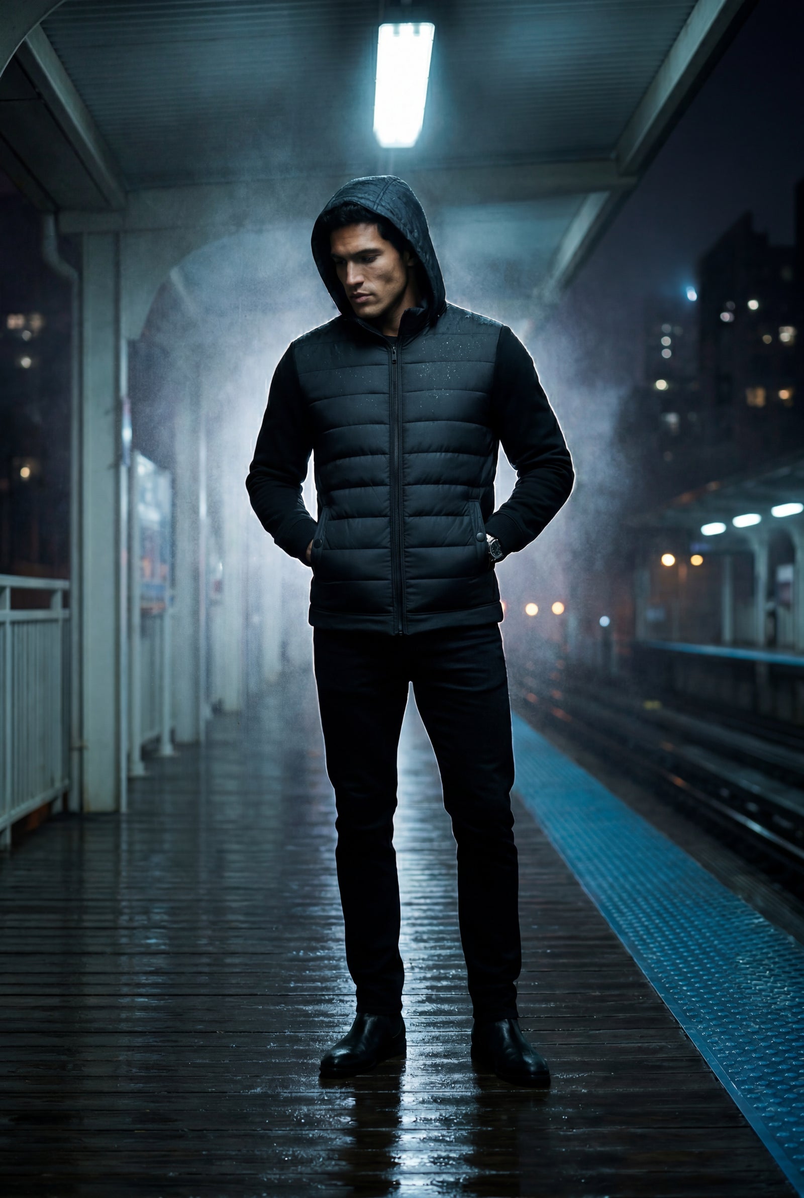 Black Quilted Hooded Hybrid Jacket with Sleeves - Hooded jackets - Photo 7