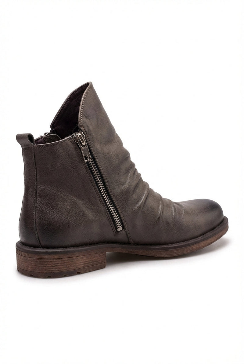 Dark Gray Ruched Zip Ankle Boots with Almond Toe and Stacked Heel - Chelsea ankle boots - Photo 1