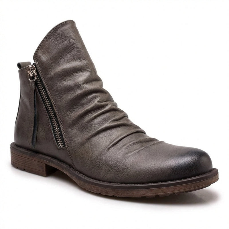 Black Ruched Zip Ankle Boots with Almond Toe and Stacked Heel - Chelsea ankle boots - Photo 2