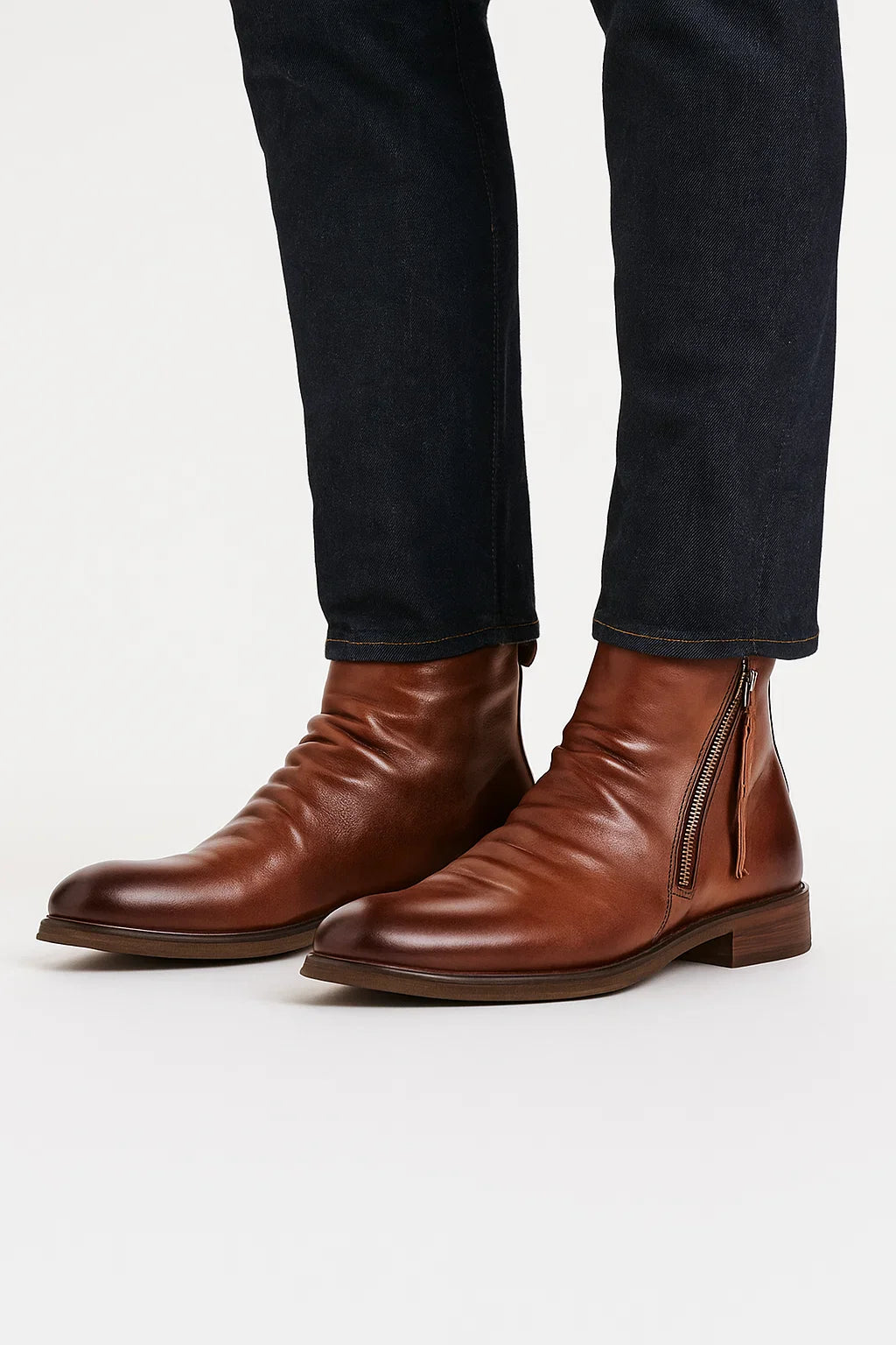 Black Ruched Zip Ankle Boots with Almond Toe and Stacked Heel - Chelsea ankle boots - Photo 3