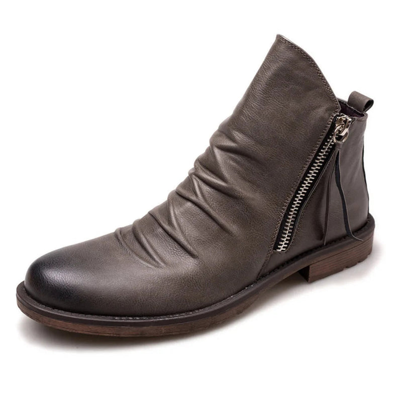 Black Ruched Zip Ankle Boots with Almond Toe and Stacked Heel - Chelsea ankle boots - Photo 4