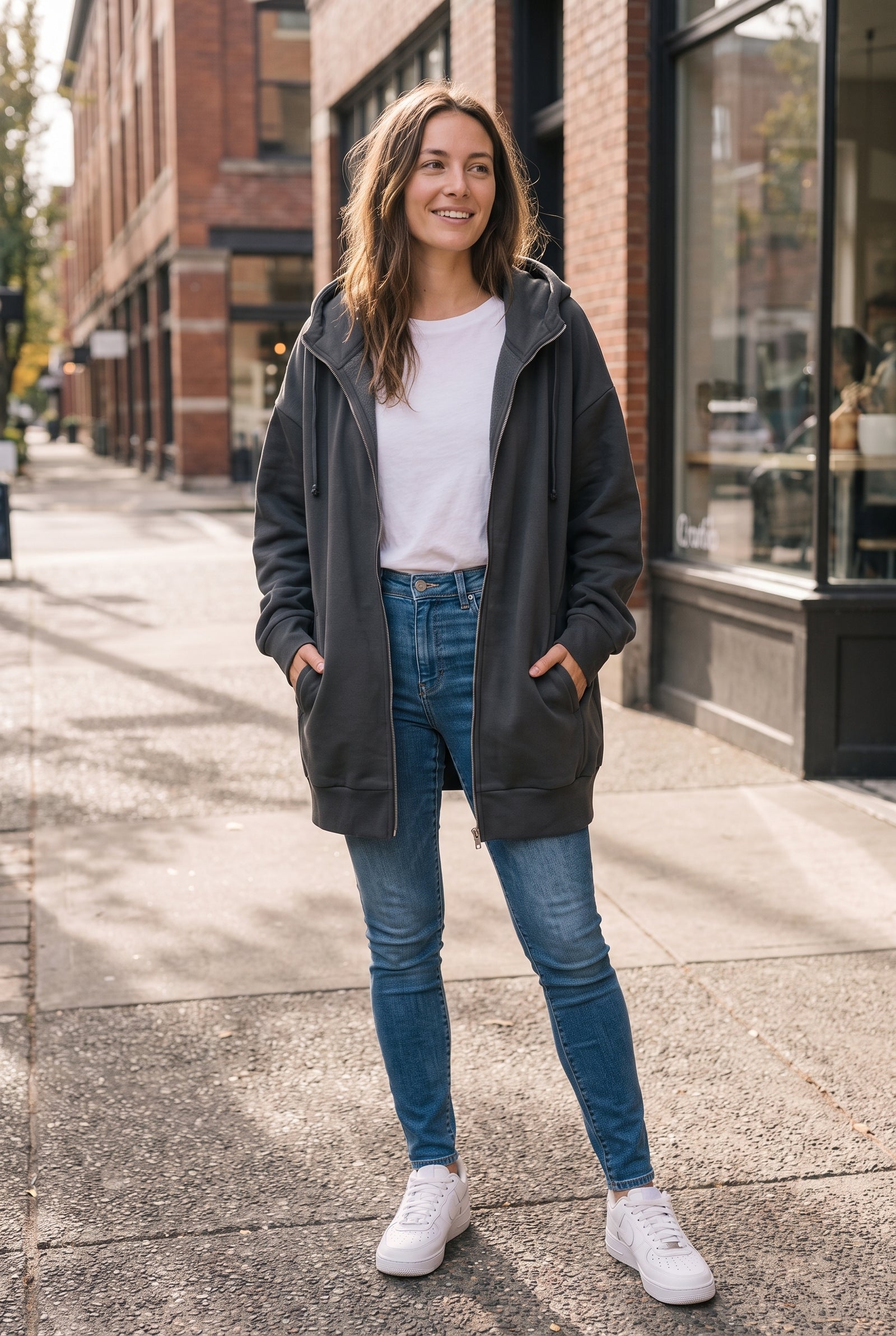 Women's Hoodie Oversized Zipper in Dark Gray — lifestyle ugc