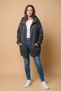 Women's Hoodie Oversized Zipper in Dark Gray — studio main