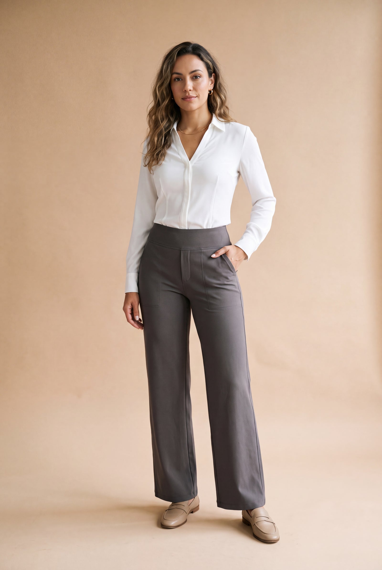 Women's Trousers High Waist Wide Leg in Dark Gray — primary studio shot