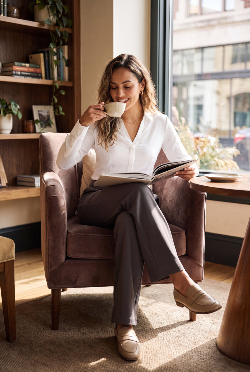 Women's Trousers High Waist Wide Leg in Dark Gray — secondary lifestyle shot