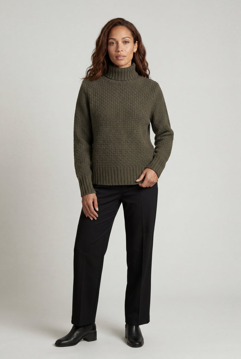 Dark Green Chunky Ribbed Oversized Turtleneck Sweater - Photo 1