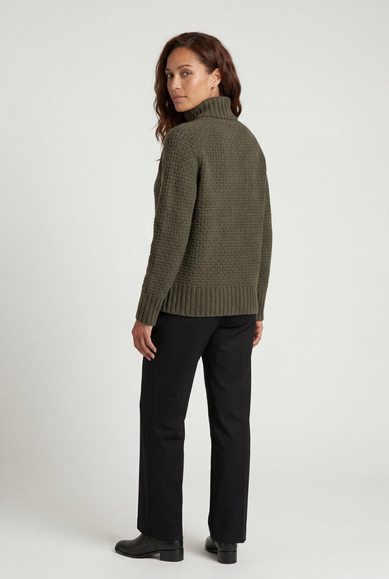 Dark Green Chunky Ribbed Oversized Turtleneck Sweater - Photo 4