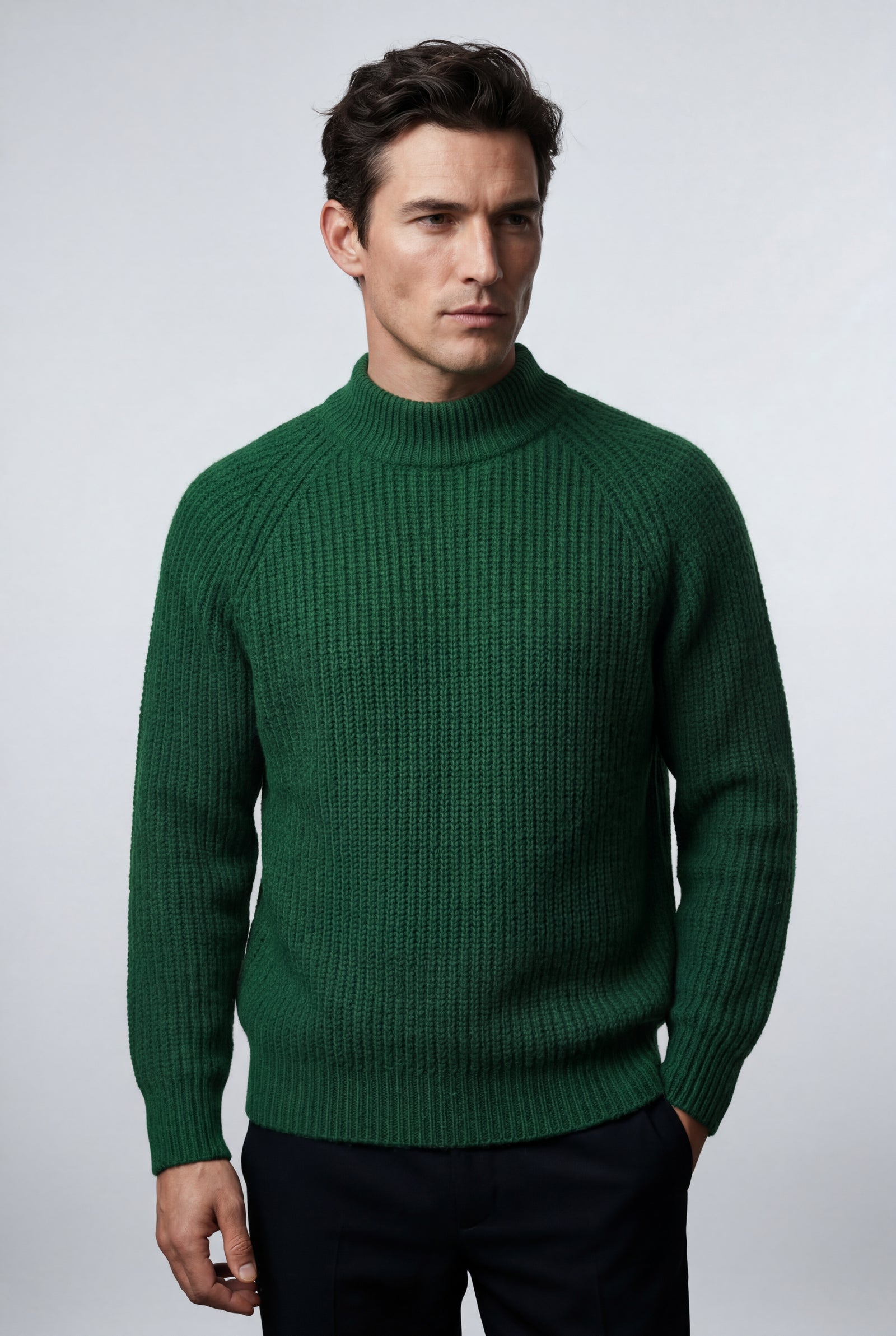 Dark Green Chunky Ribbed Slim Fit Crewneck Sweater - Slim fit sweater - Photo 4