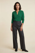 Dark Green Open Collar V-neck Fine Relaxed Sweater - Casual sweater - Photo 7