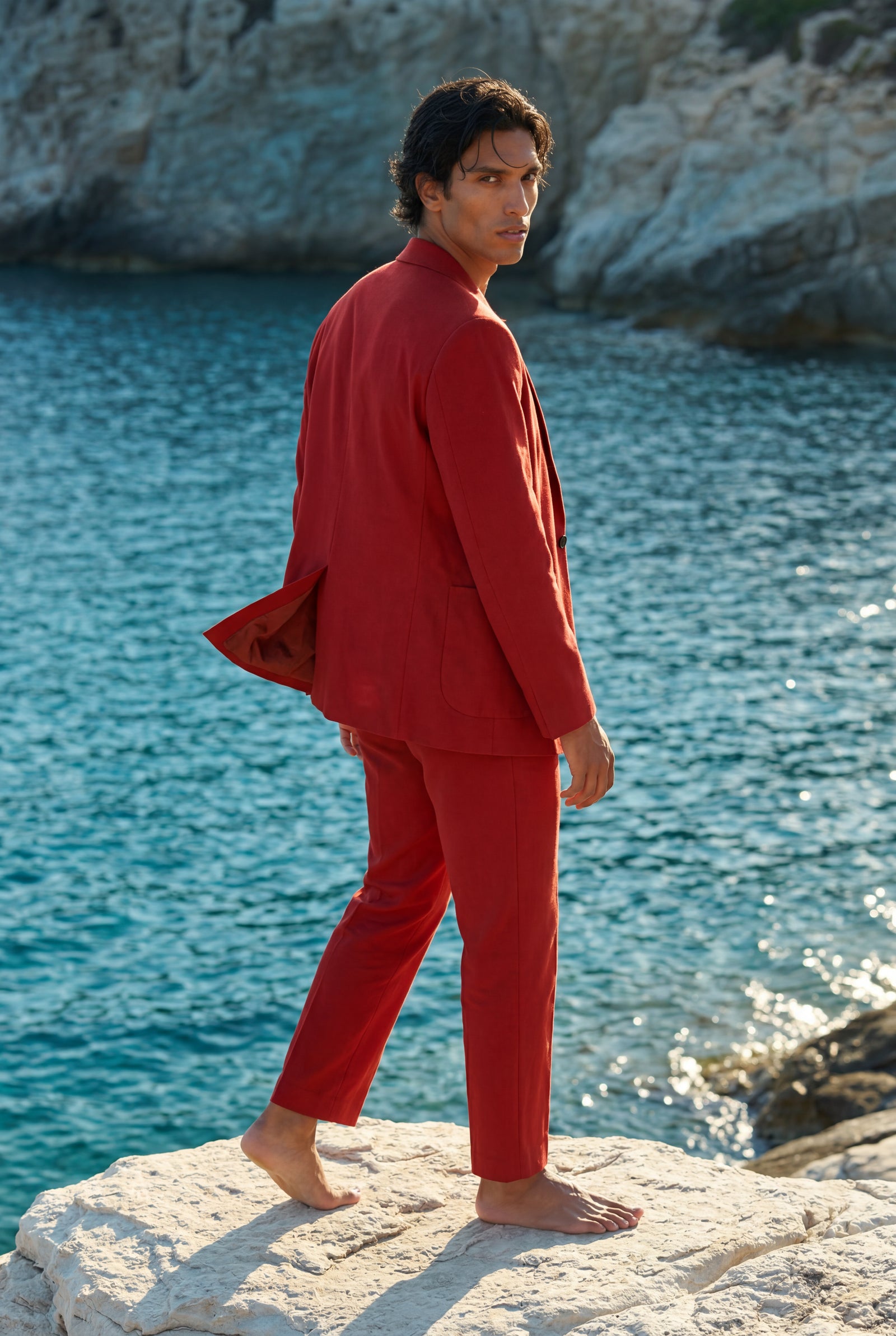Red Slim Fit Single-breasted Two Piece Suit Set - Two-piece set - Photo 11