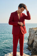 Red Slim Fit Single-breasted Two Piece Suit Set - Two-piece set - Photo 14
