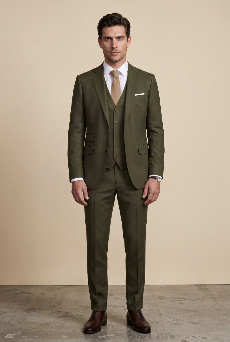 Dark Green Slim Fit Three-piece Tailored Formal Suit Set - Formal suits - Photo 1