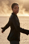 Black V-neck Relaxed-fit Blouse with Curved Hem - Blouses - Photo 9