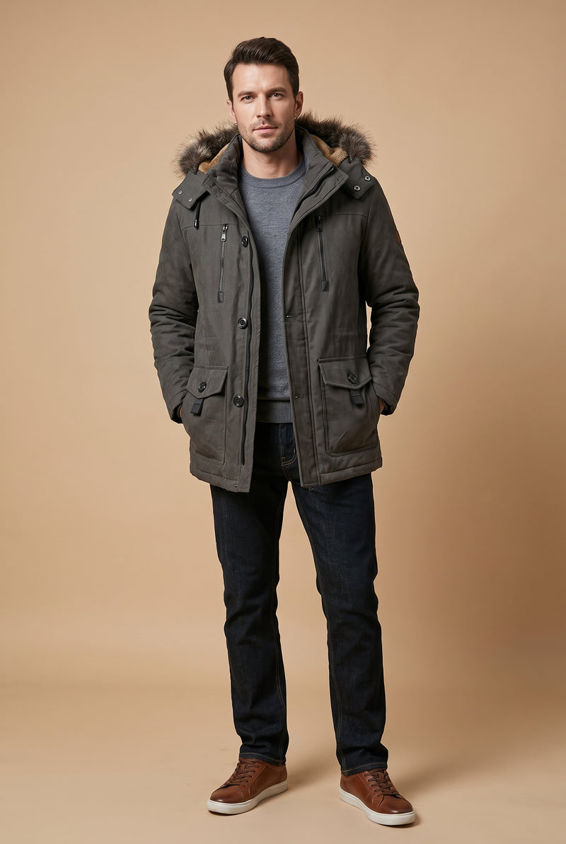 Men's Parka Hooded Winter in Dark Grey — primary studio fullbody