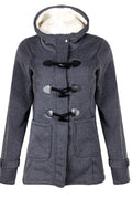 Plush-Lined Hood Duffle Coat in Dark Grey — front view
