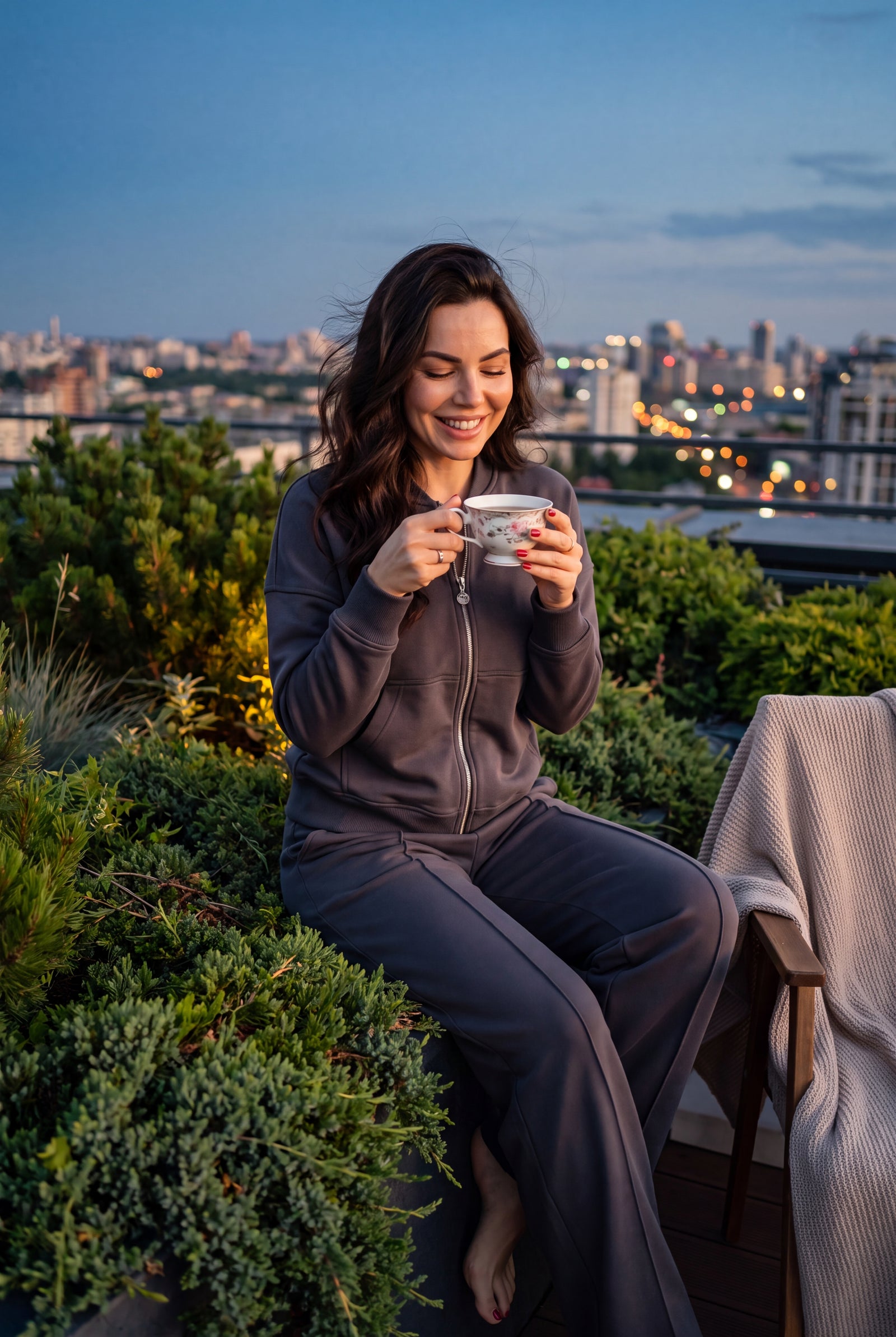 Women's Lounge Set Zip Top in Dark Grey — secondary lifestyle