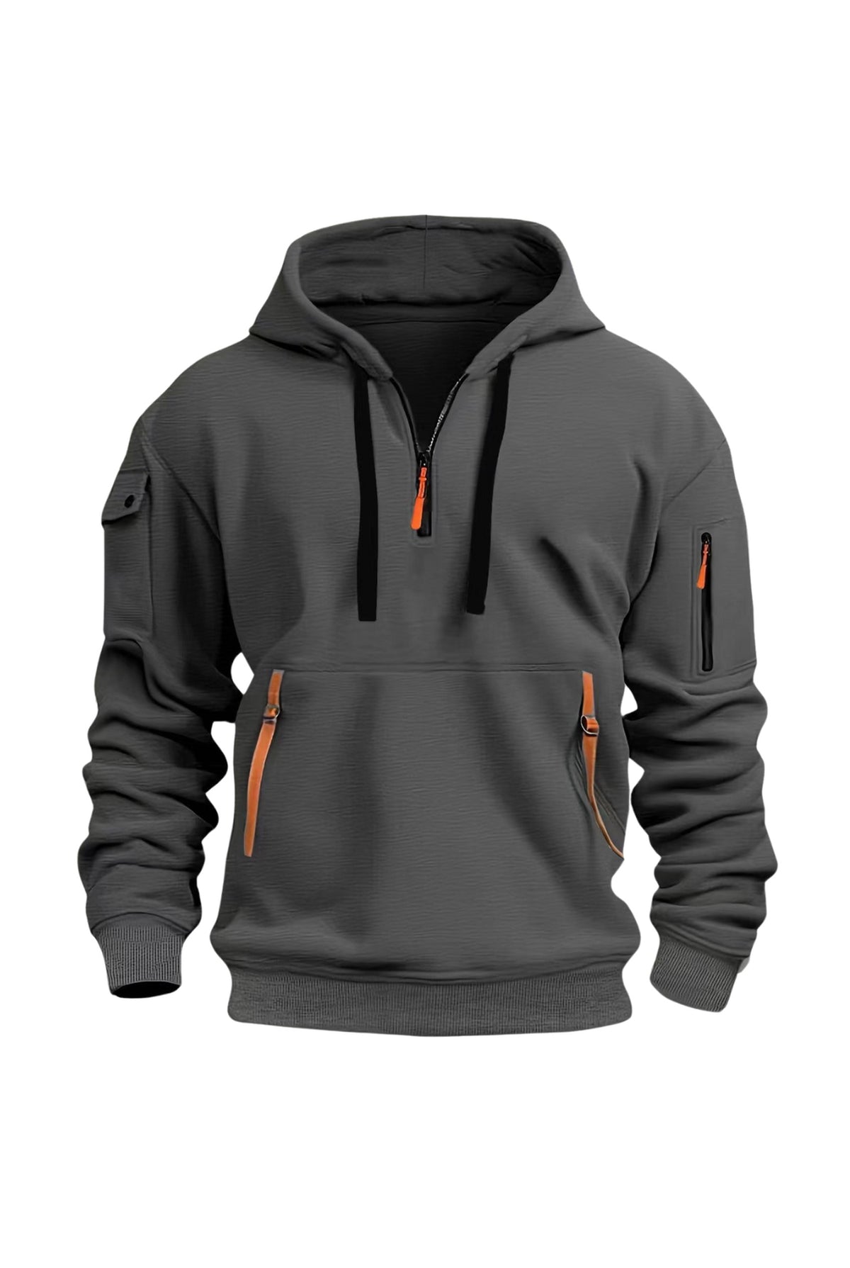 Zip-Pocket Hoodie in Dark Grey — front view