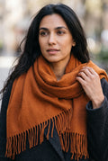 Scarf Tassel Wrap in Dark Orange — lifestyle