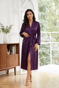 Silk Wrap Robe in Deep Purple — studio front