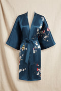 Silk Kimono Robe in Deep Teal — studio front