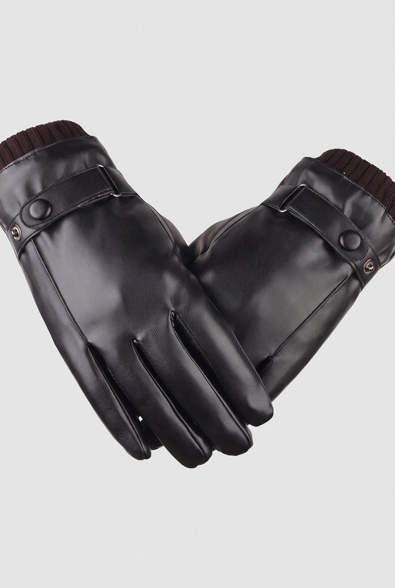 PU Leather Lined Gloves in Default Title — studio detail