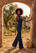Denim Blue Blue Halter Neck Flared Leg Jumpsuit - Halter neck jumpsuit - Photo 4