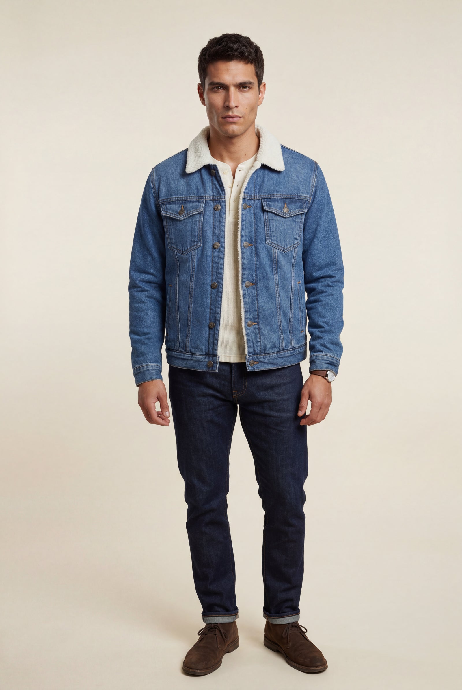 Denim Blue Collar Classic Trucker Jacket with Full Lining - Denim jacket - Photo 5