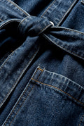 Denim Blue Dark Belted Shirt Dress Mini with Snap Buttons - Denim jacket - Photo 3