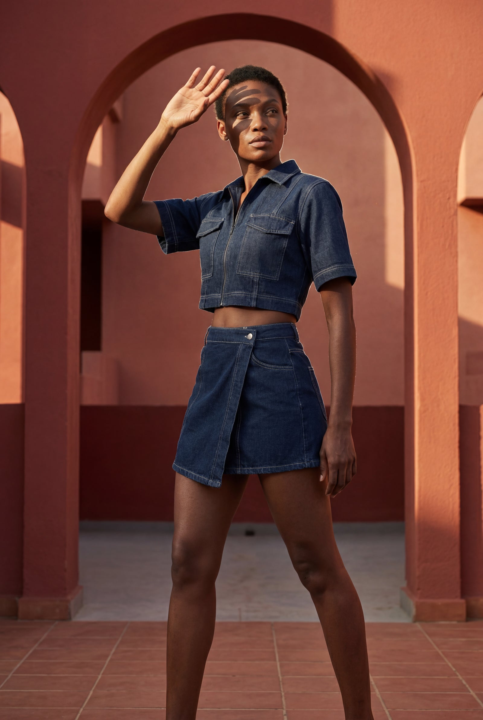 Denim Blue Indigo Blue Crop Top and Asymmetrical Mini Skirt Set - Crop top set - Photo 4