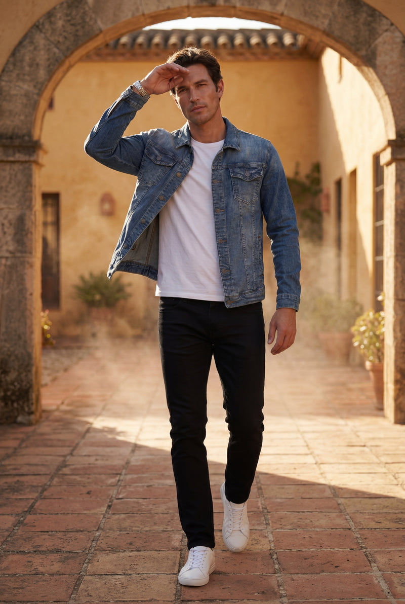 Denim Blue Medium Blue Classic Fit Trucker Jacket with Button Closure - Denim jackets - Photo 4