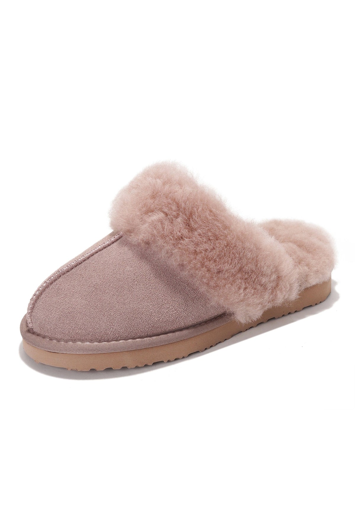 Shearling Open-Back Slippers in Dusty Pink Suede — front view