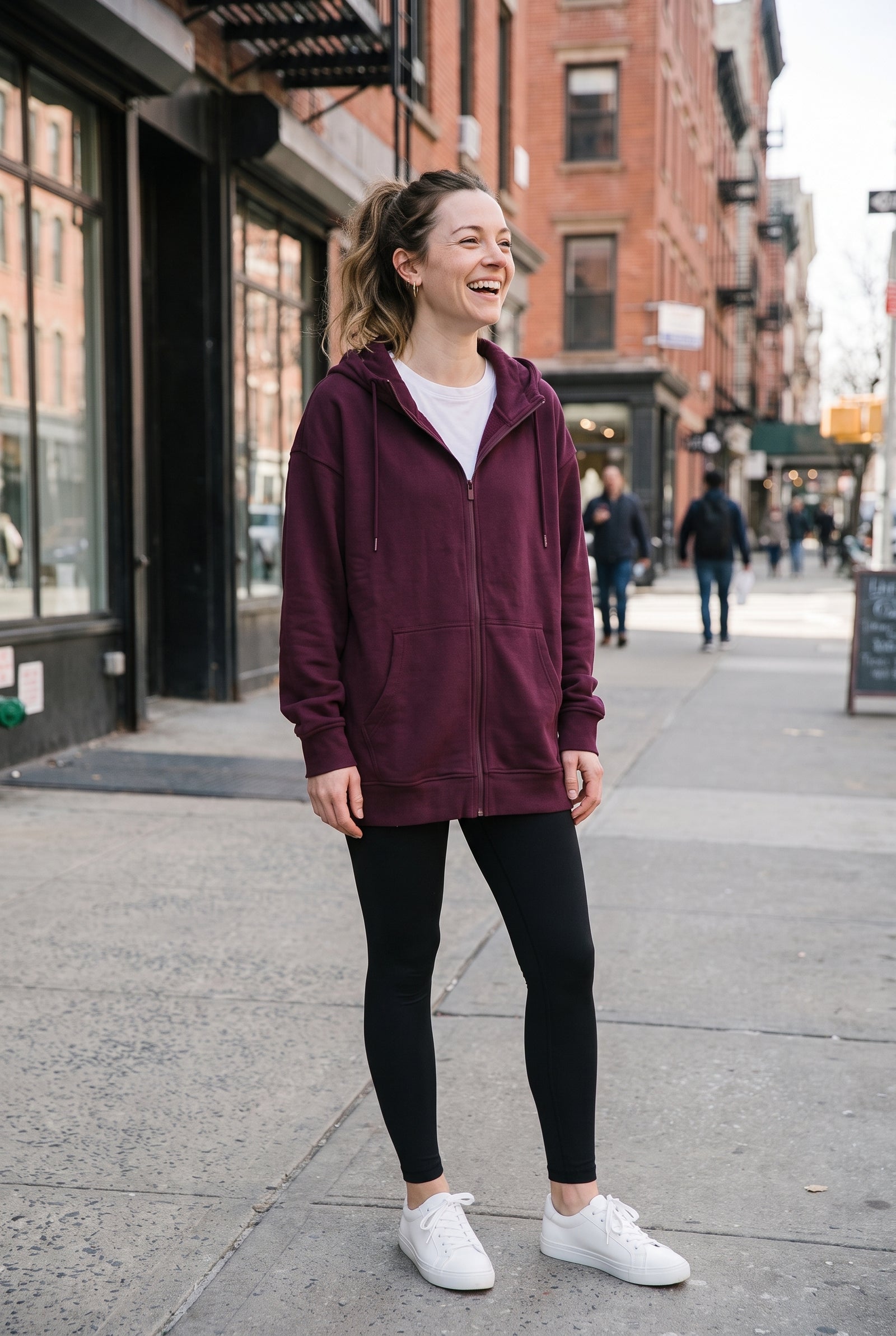 Women's Hoodie Oversized Zipper in Eggplant — secondary